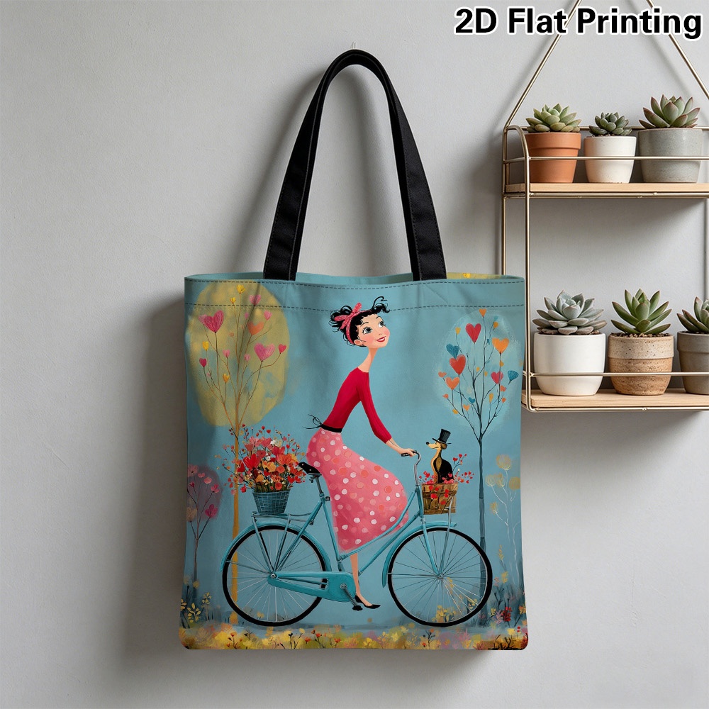 Cycling Journey - 1pc Elegant Woman Riding Bicycle Tote